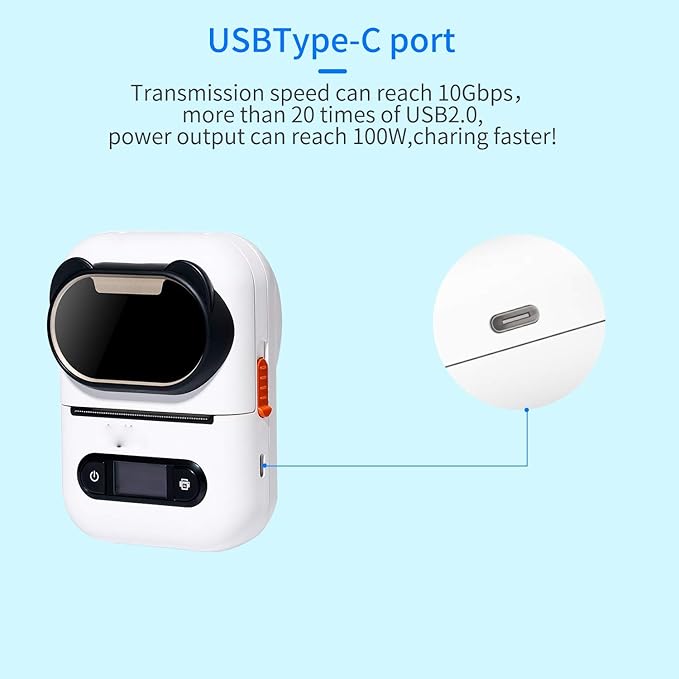 Portable Bluetooth Receipt Printer, Wireless 57mm Thermo POS Printer, USB C, Compatible with Android and Operating Systems, for Restaurant Retail(White)
