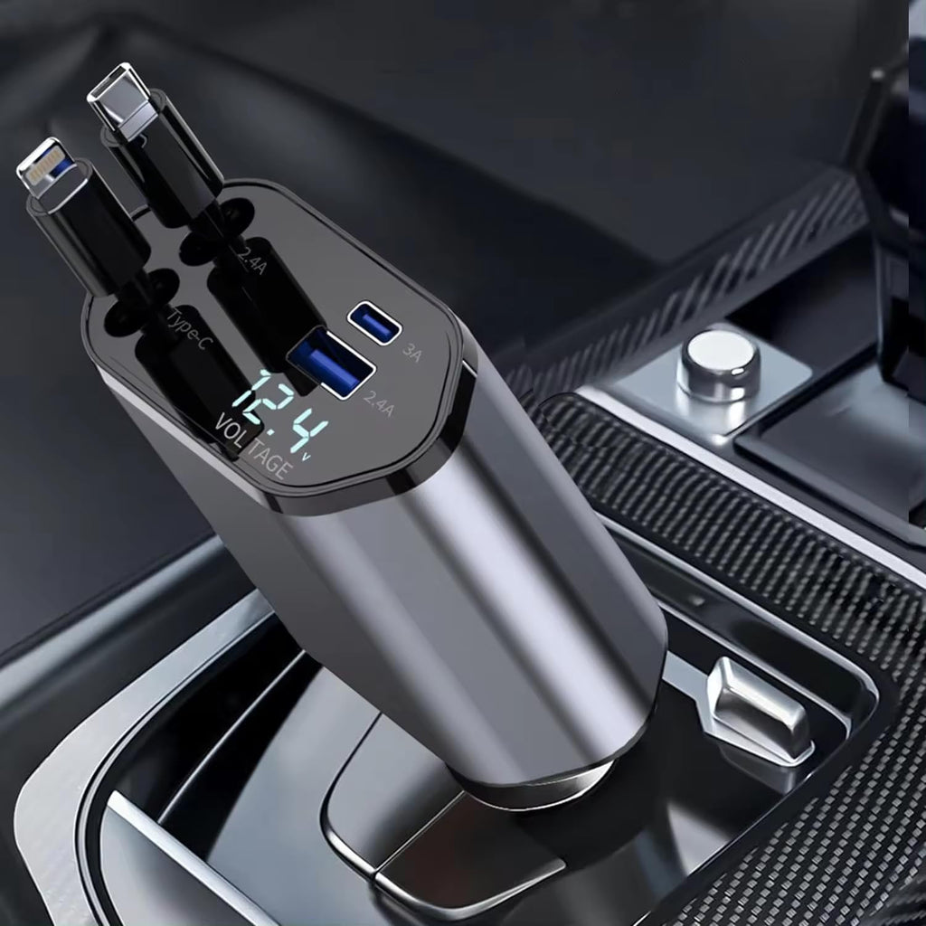 Enzaro 120W 4 IN 1 Retractable Super Fast Car Charger -